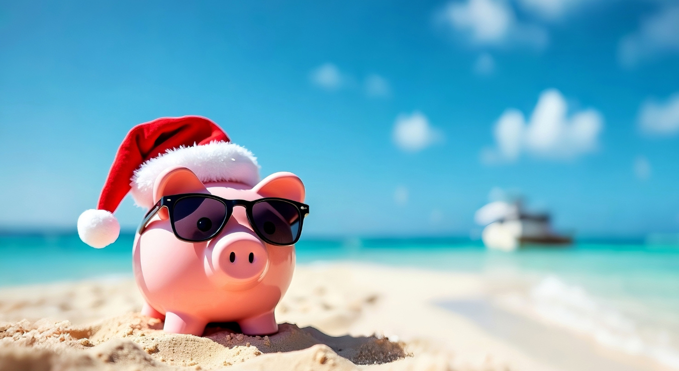 Piggy bank on beach 